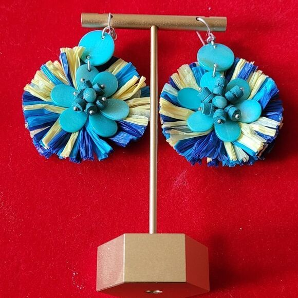 COLORFUL PAPER MACHE HANGING FLOWER EARRINGS - Picture 1 of 2